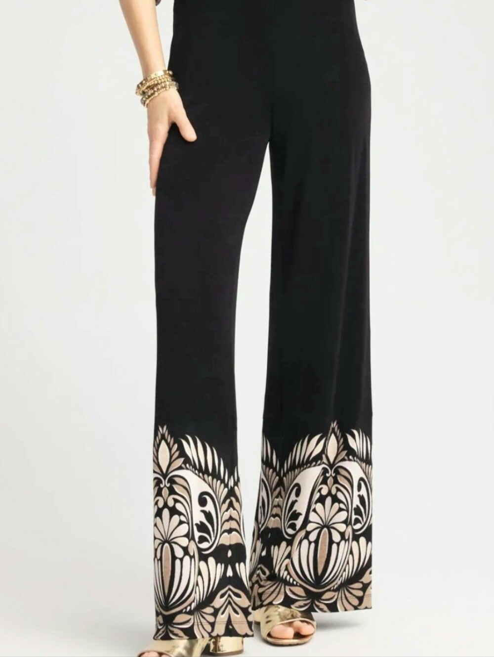 Chico's Travelers Wide-Leg Border Print Pants Size 0T (S/US 2-4)